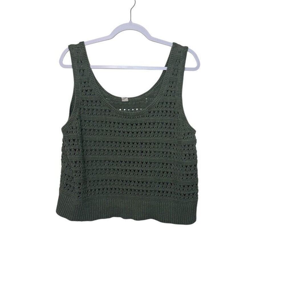 Old Navy Crochet Knit Sleeveless‎ Sweater Vest Women's 2X Green Whimsical Goth
